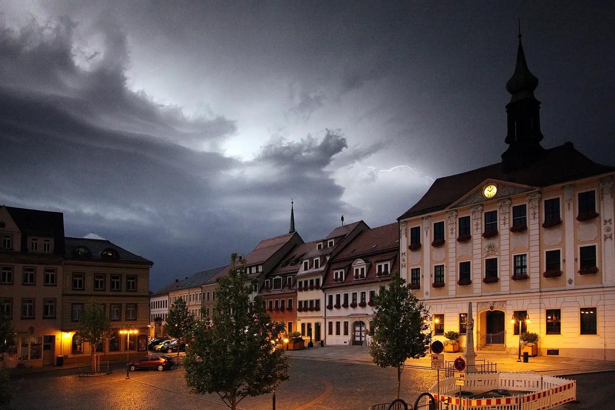 Radeberg bei einem Gewitter